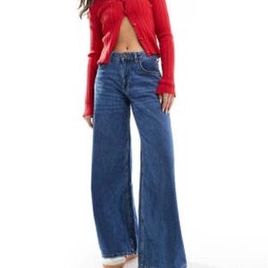 Bershka Blue Women's Jeans Wide Leg